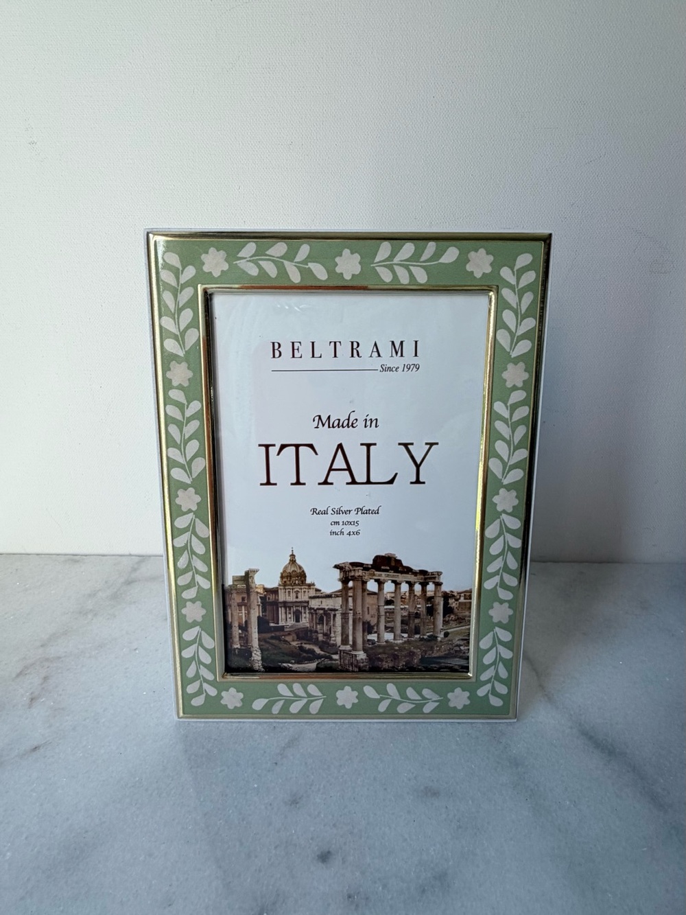 Green Floral Picture Frame - Made in Italy 4”x6” photo - Picture 2 of 9